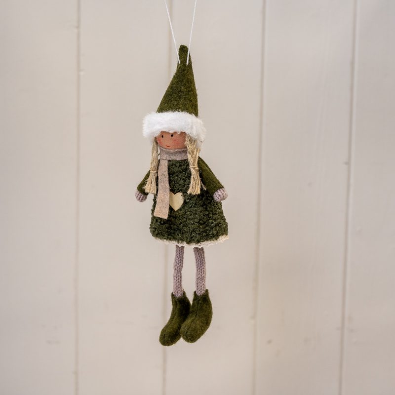 Green Hanging Boucle Style Doll with White Heart Dress
