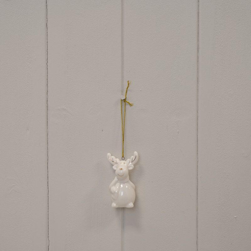 White Ceramic Hanging Reindeer with gold details