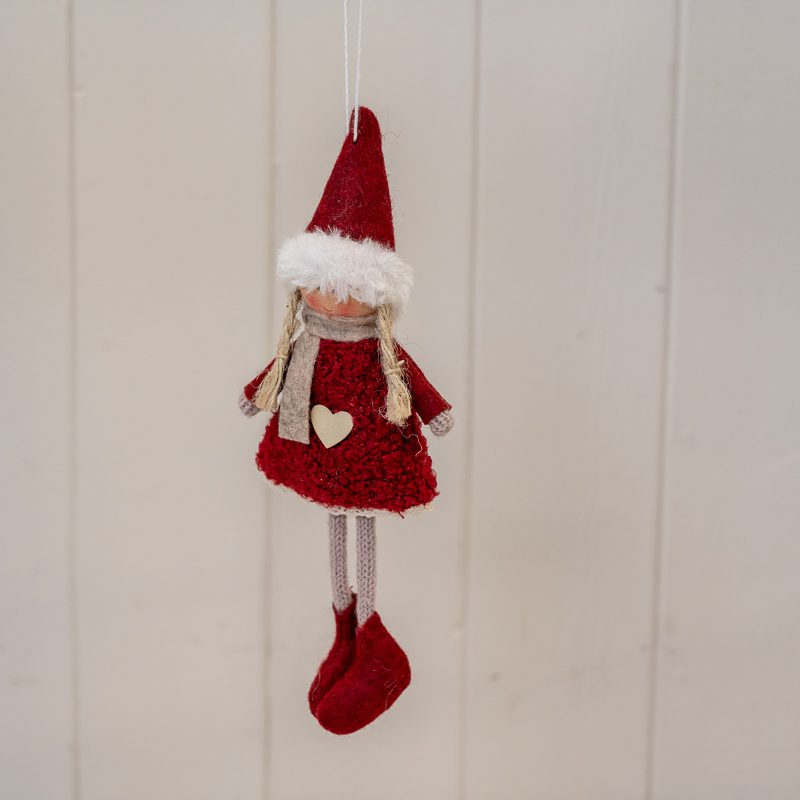 Hanging Red Boucle Style Doll with White Heart Dress