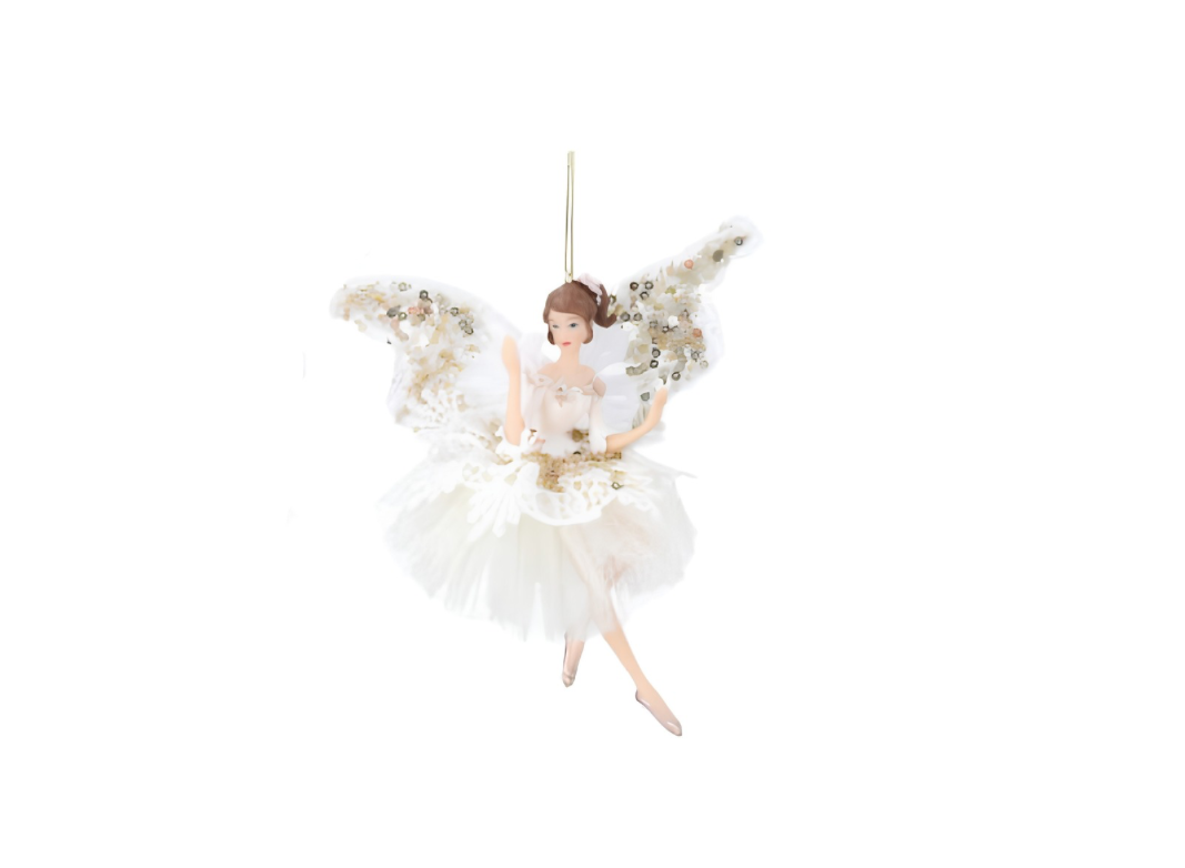 Gisela Graham Resin Fabric Fairy Cream/gold with butterfly