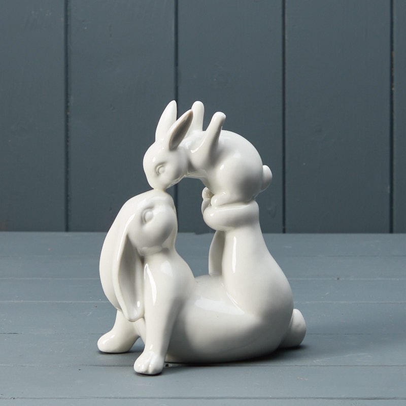 White Ceramic Love You Rabbits