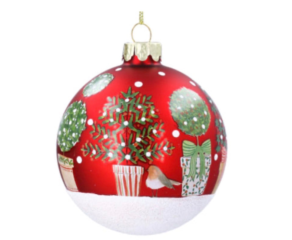 Gisela Graham Red/Christmas Topiary Glass Ball 8cm