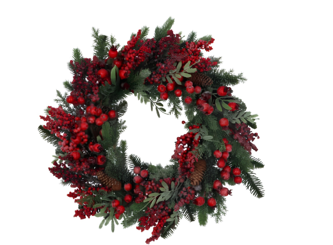Gisela Graham Spruce with Varied Red Berries Wreath