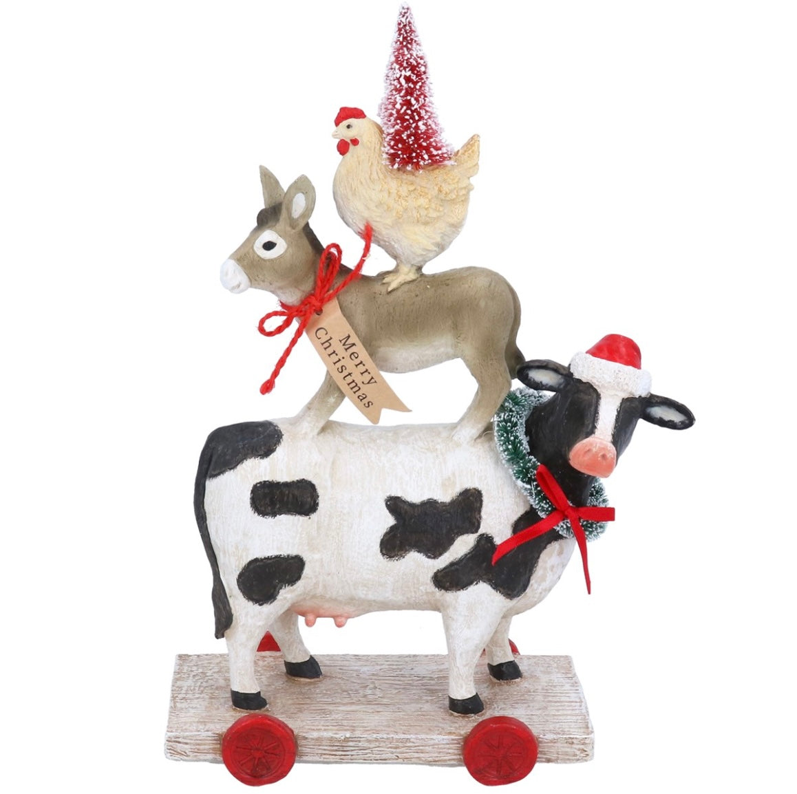 Gisela Graham Merry Christmas stacked farm animals ornament
