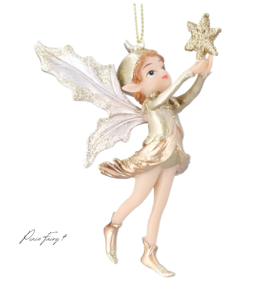Gisela Graham Resin Pixie Cream & Gold 9cm