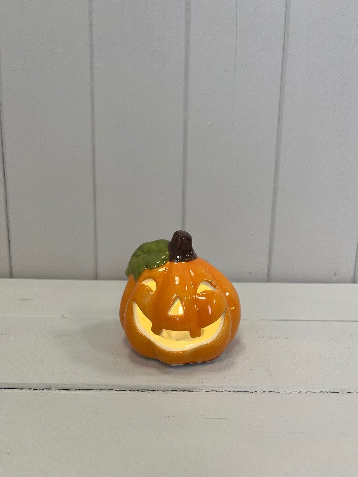 Smiling Ceramic Pumpkin with LED Light