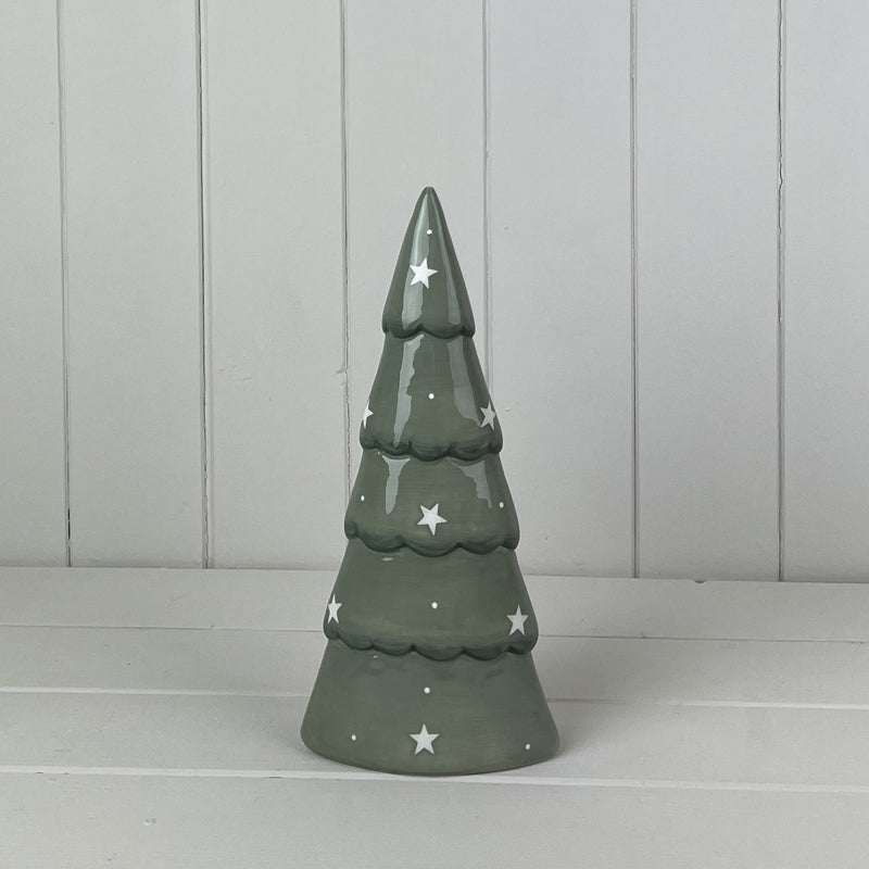 Light Green with White Stars Ceramic Tree Decoration (Large)