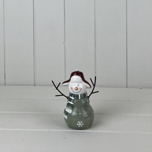 Light Green/White Ceramic Snowman Decoration