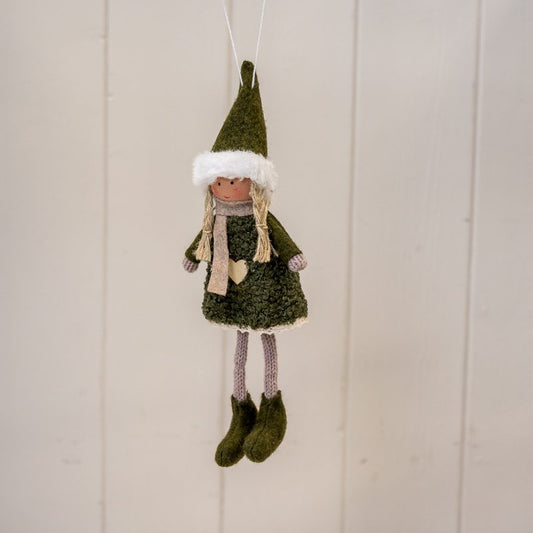 Green Hanging Boucle Style Doll with White Heart Dress