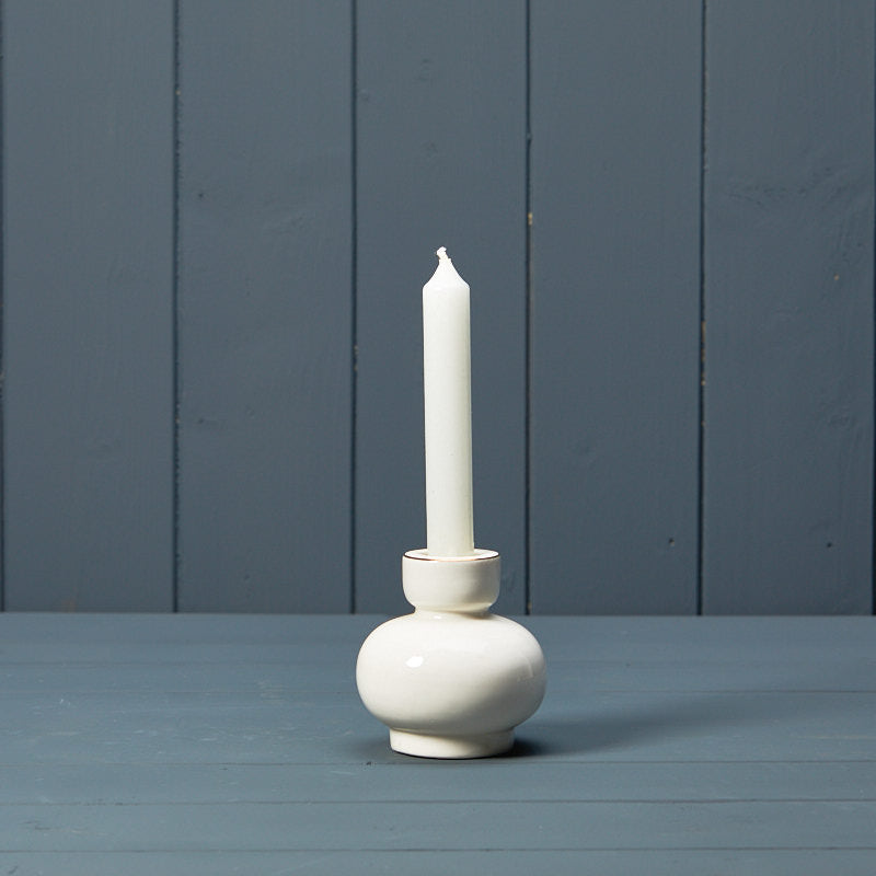White Ceramic Candle Holder with Gold Detail