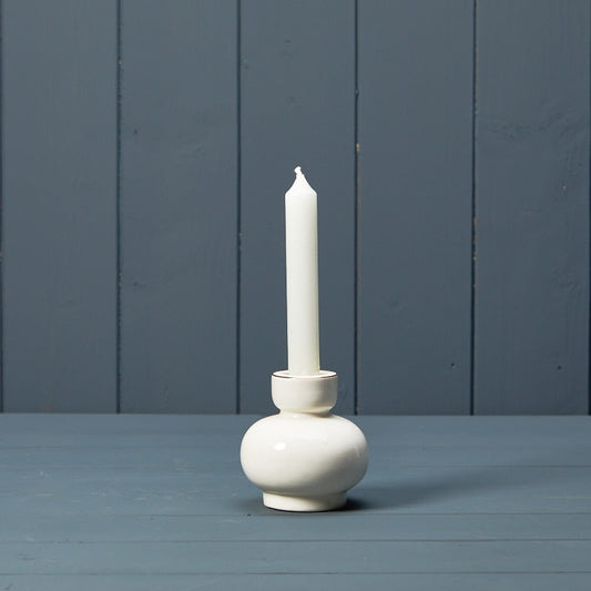 White Ceramic Candle Holder with Gold Detail
