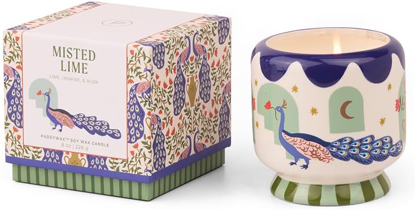 A Dopo Peacock Ceramic Candle - Misted Lime