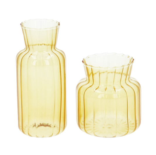 Gisela Graham Glass Vase 13cm – Yellow Bud, 2 piece set