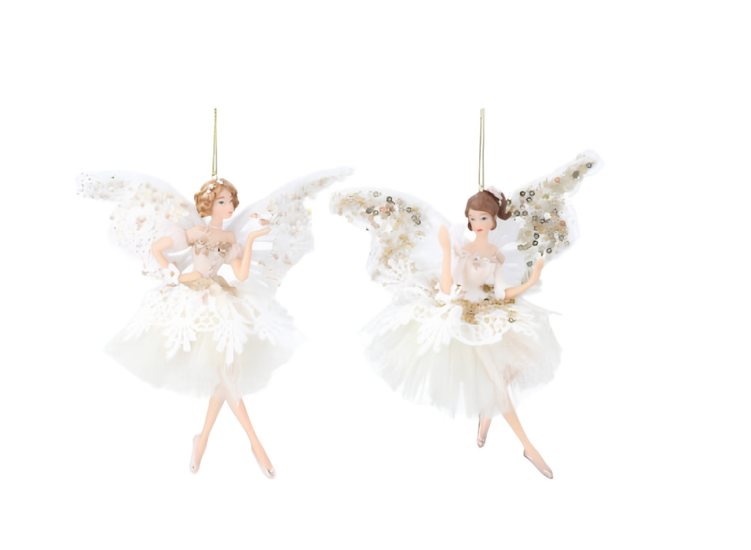 Gisela Graham Resin Fabric Fairy Cream/gold with butterfly