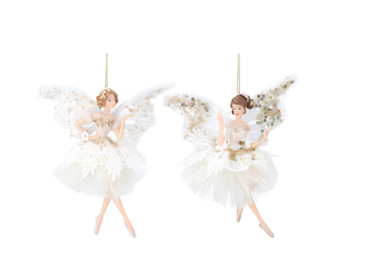 Gisela Graham Resin Fabric Fairy Cream/gold with butterfly