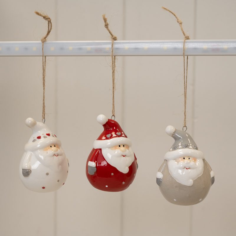 Ceramic Santa Baubles x3