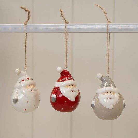 Ceramic Santa Baubles x3