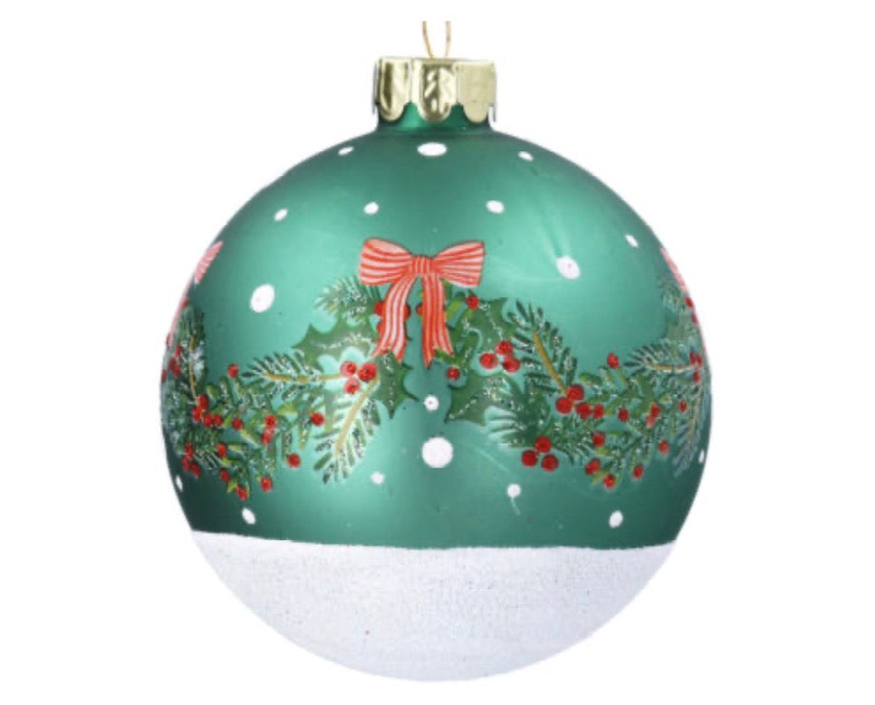 Gisela Graham Glass Ball, 8cm - Green/NE Garland