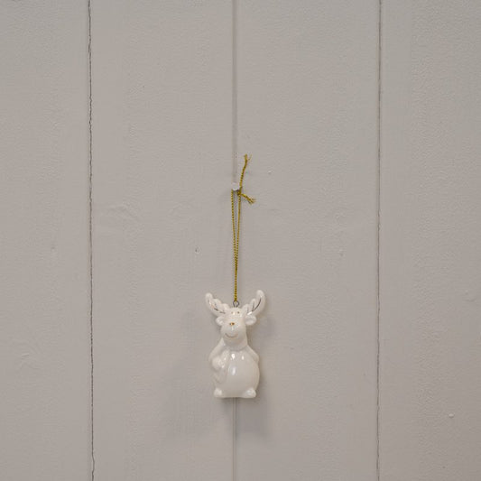 White Ceramic Hanging Reindeer with gold details