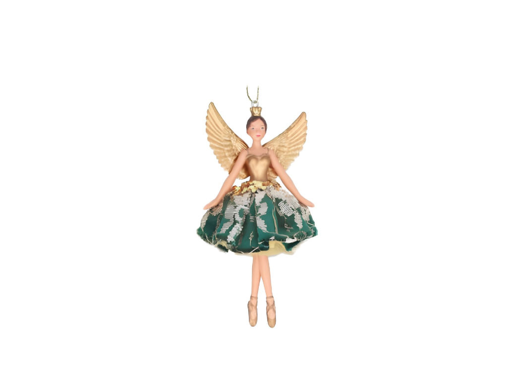 Gisela Graham Resin/Velvet/Lace Fairy Dec - Green/Gold