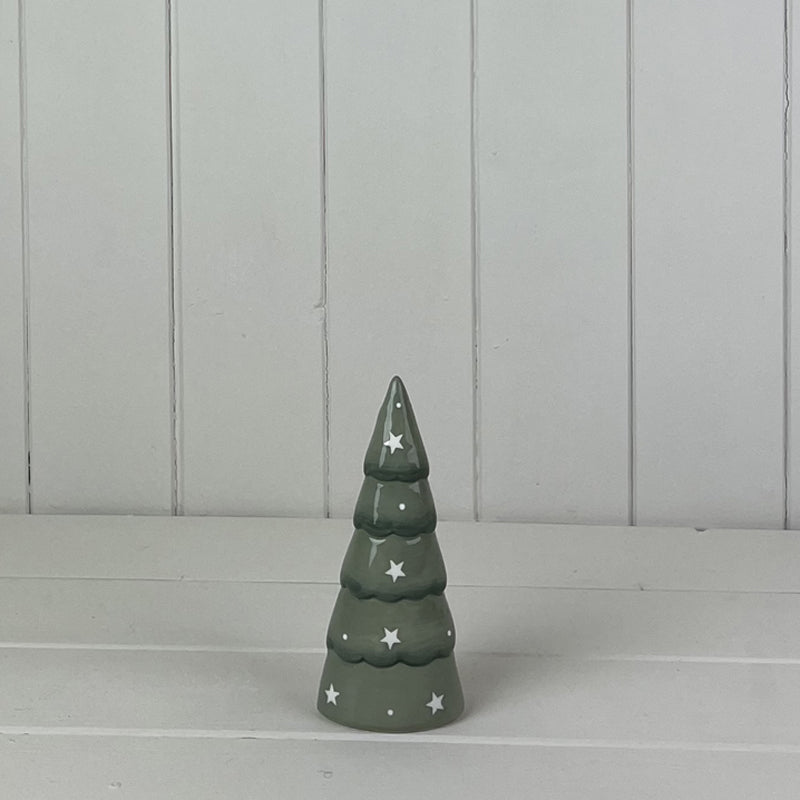 Light Green with White Stars Ceramic Tree Decoration (Small)