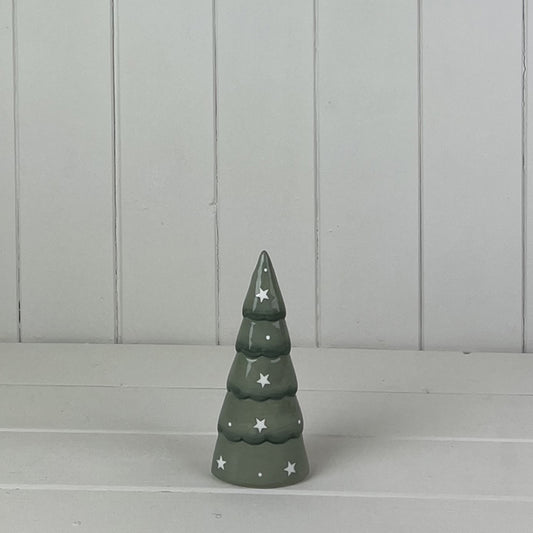 Light Green with White Stars Ceramic Tree Decoration (Small)