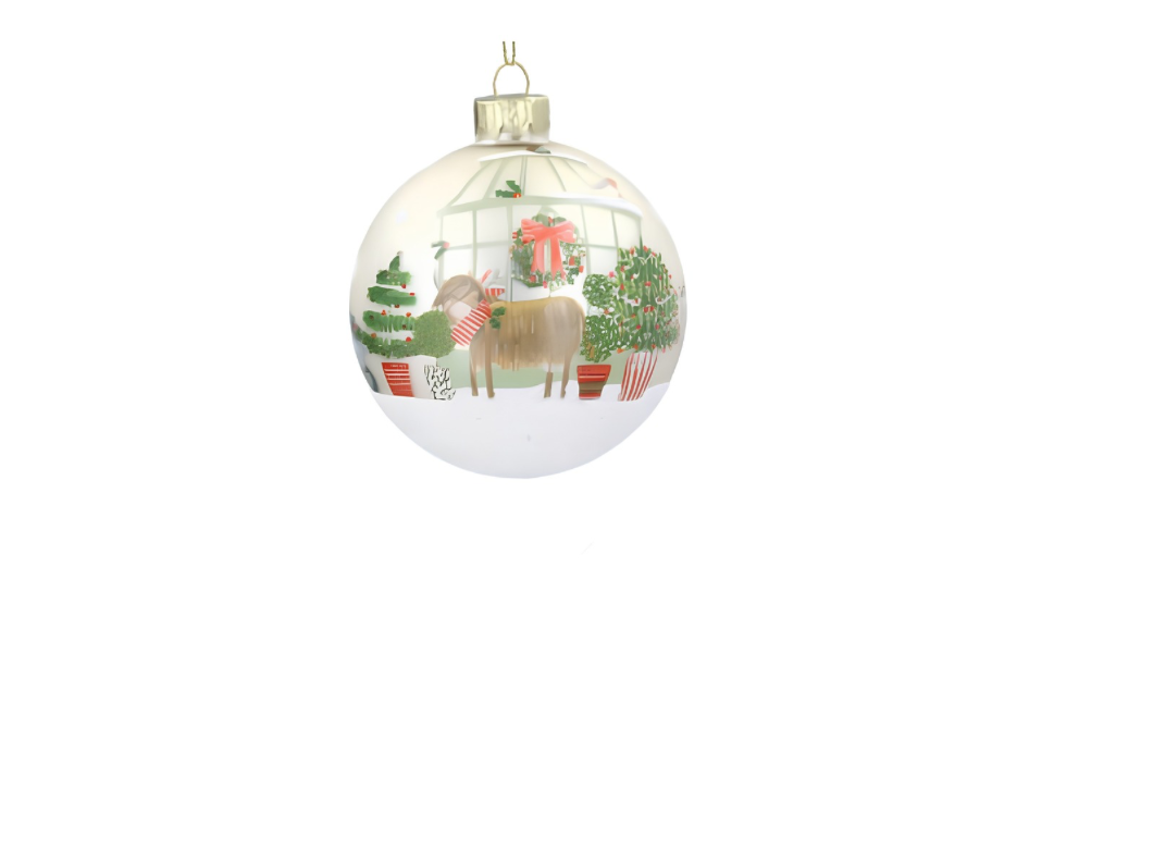 Gisela Graham Glass Ball, 8cm - Matt Cream Cow/Pig/Goose