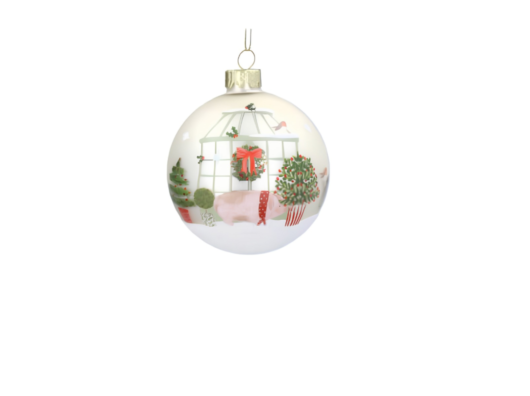 Gisela Graham Glass Ball, 8cm - Matt Cream Cow/Pig/Goose