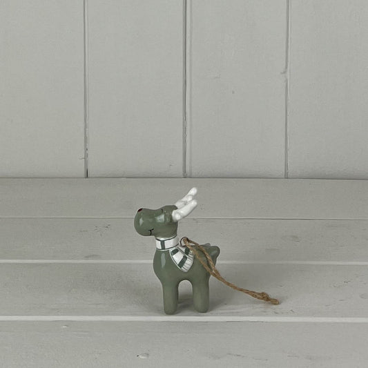 Light Green/White Ceramic Hanging Reindeer Decoration