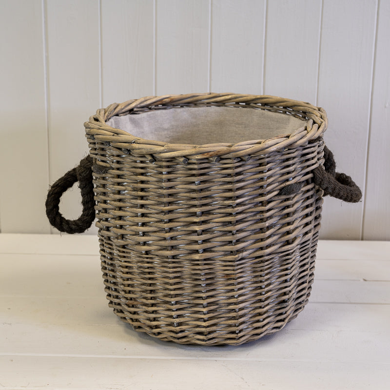 Round Willow Basket with Rope Handles (Small)