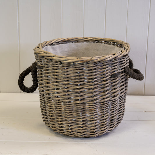 Round Willow Basket with Rope Handles (Small)