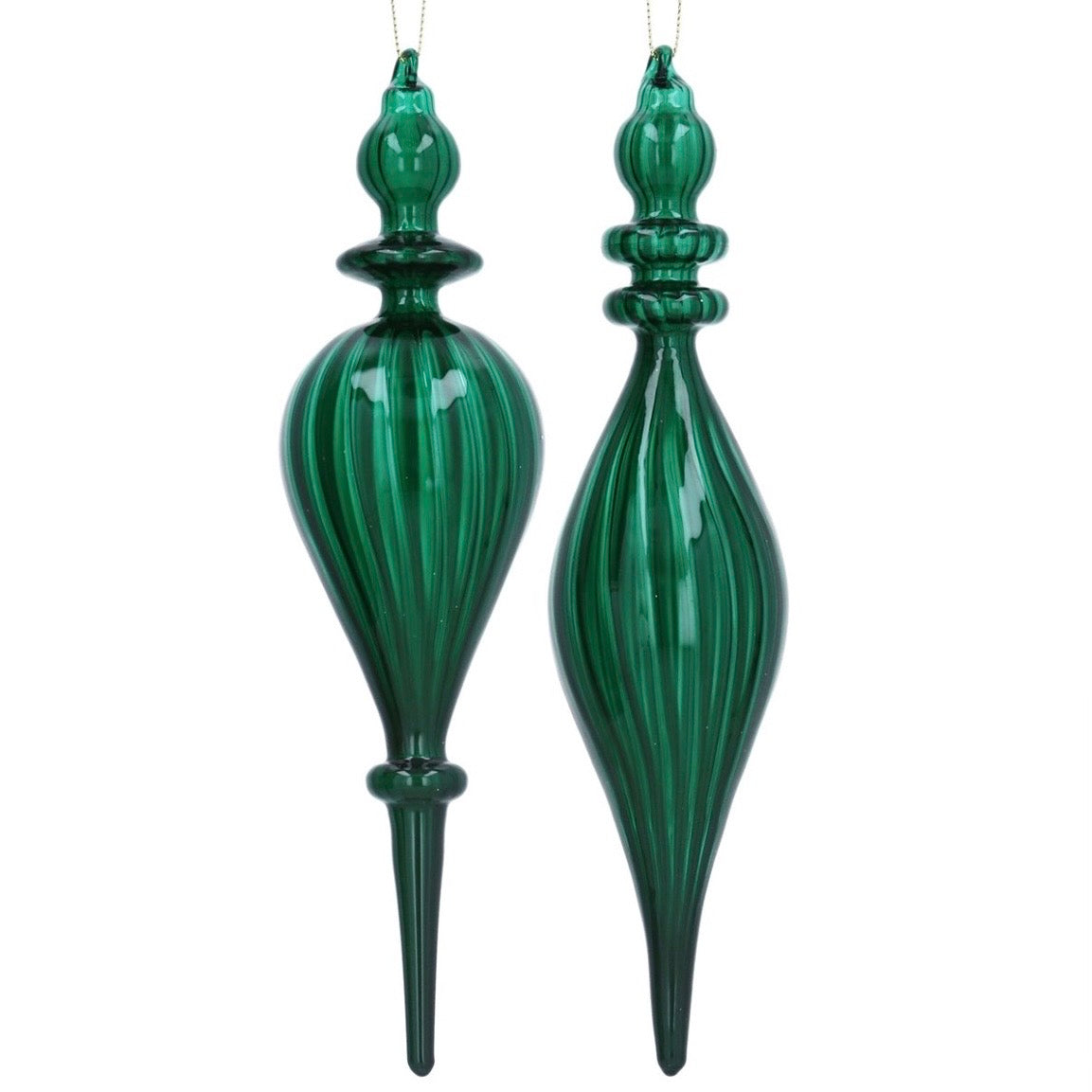 Gisela Graham Green Finials Glass Hanging Dec 26cm