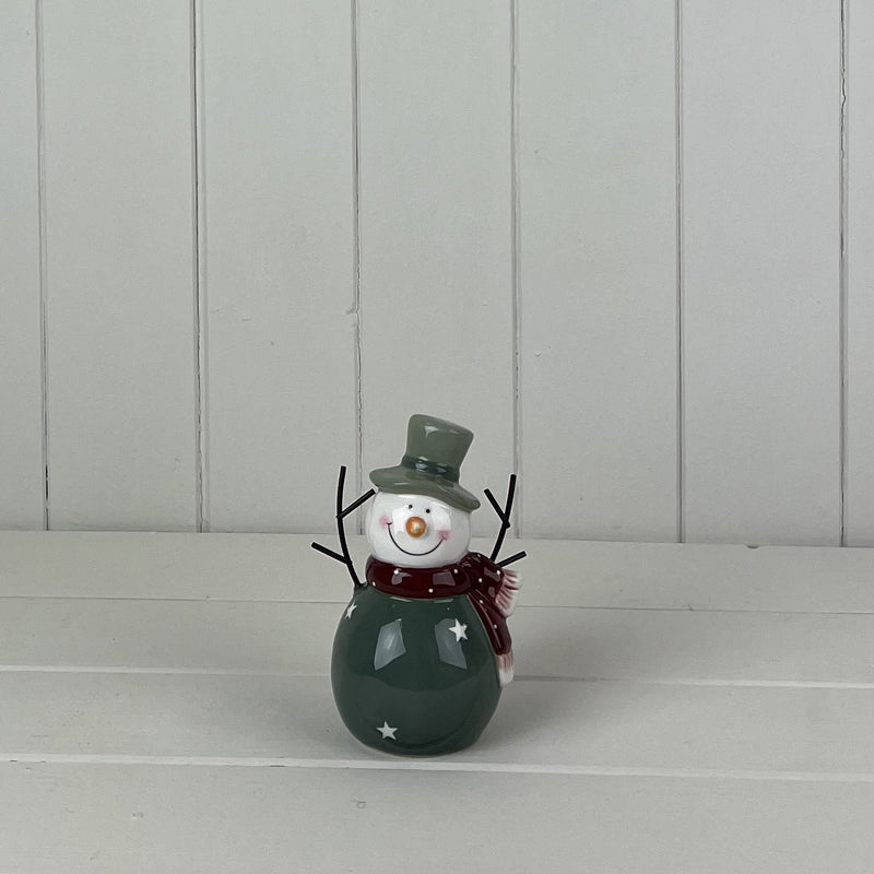 Dark Green/White Ceramic Snowman Decoration