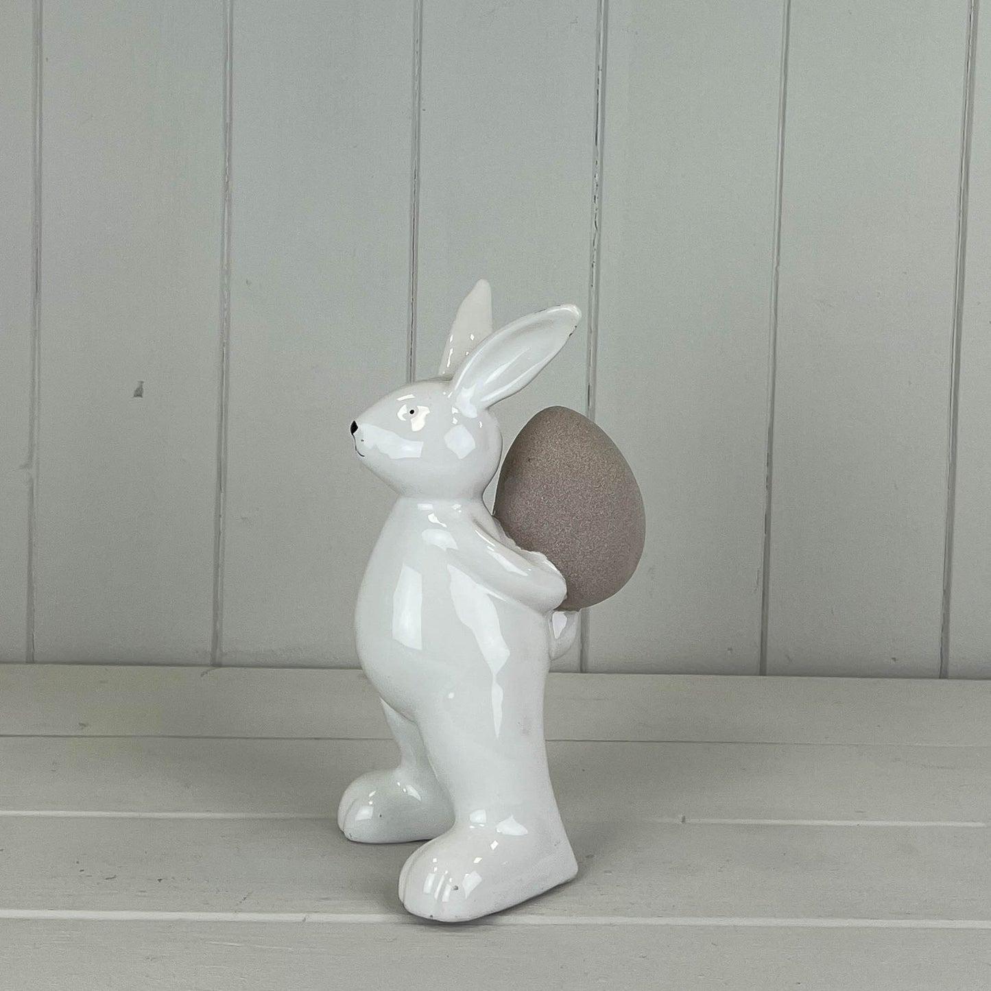 Large Ceramic White Rabbit holding Egg
