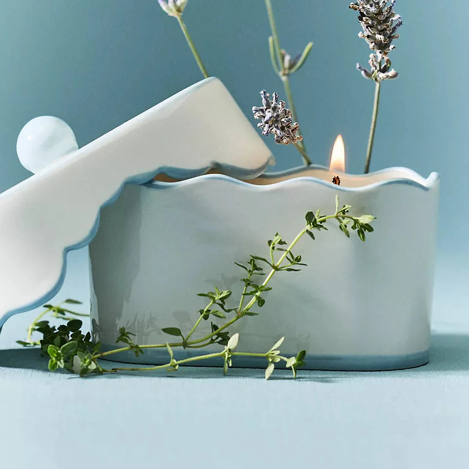 Cherie Ceramic Dish Candle - Blue -  Lavender & Thyme
