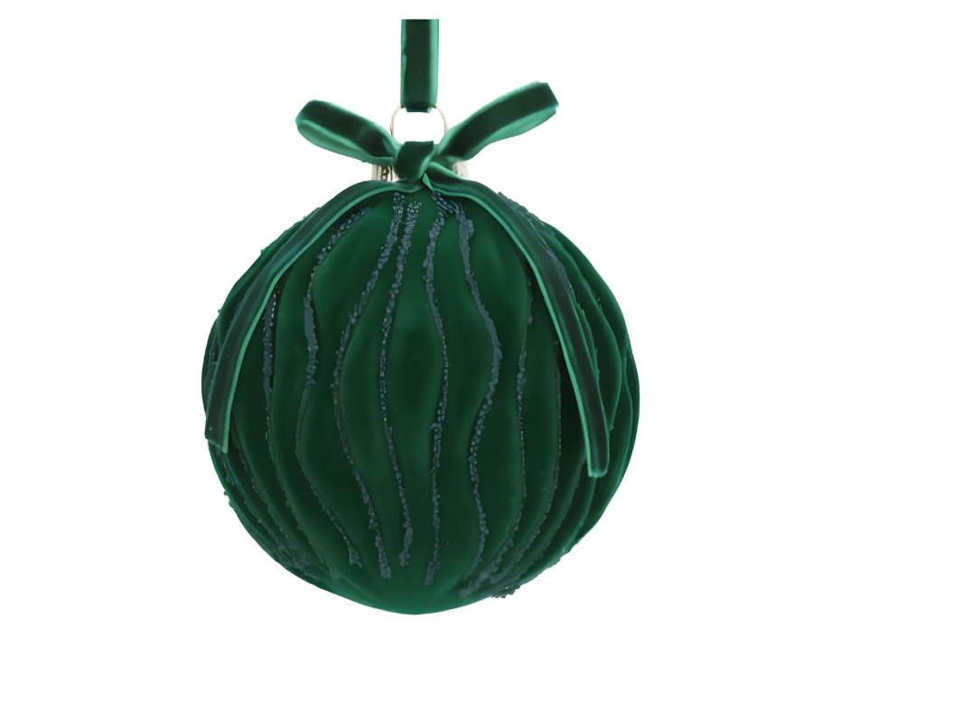 Gisela Graham Green Flock/Glitter Swirls Glass Ball 8cm