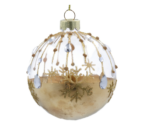 Gisela Graham Clear & Gold/Jeweled Stripe Glass Ball