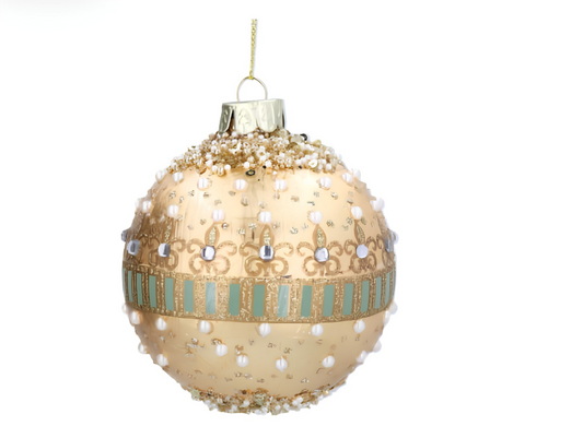 Gisela Graham Glass ball, 8cm - Gold Leaf/Pearls & Jewels