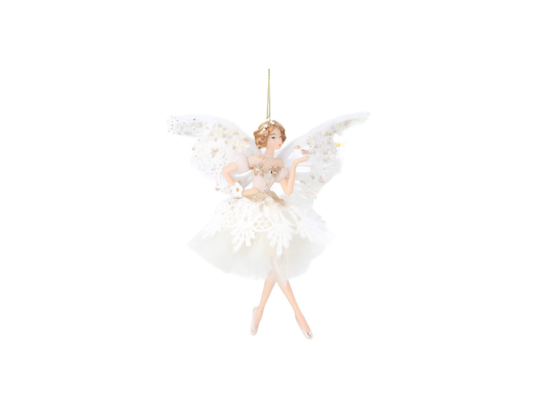 Gisela Graham Resin Fabric Fairy Cream/gold with butterfly