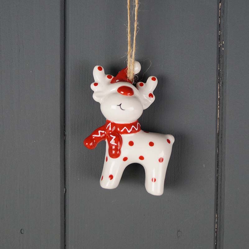 White & Red Ceramic Hanging Deer Decoration