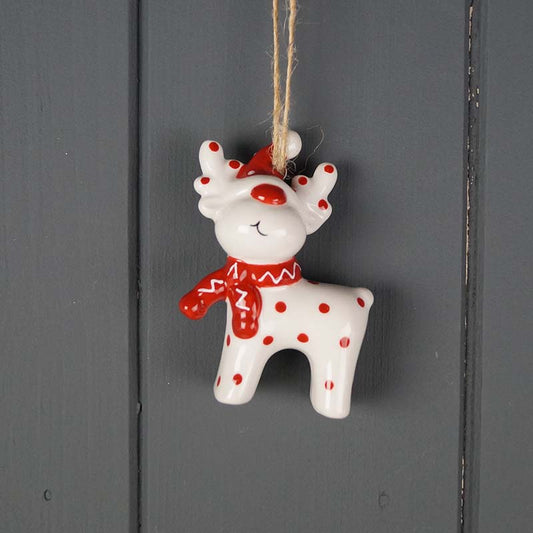 White & Red Ceramic Hanging Deer Decoration