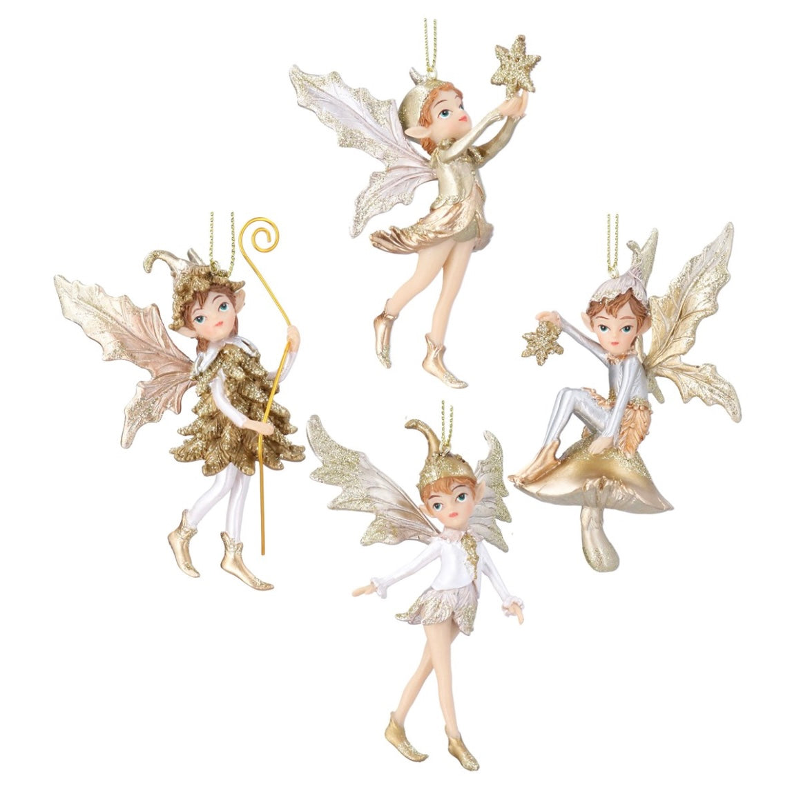 Gisela Graham Resin Pixie Cream & Gold 9cm