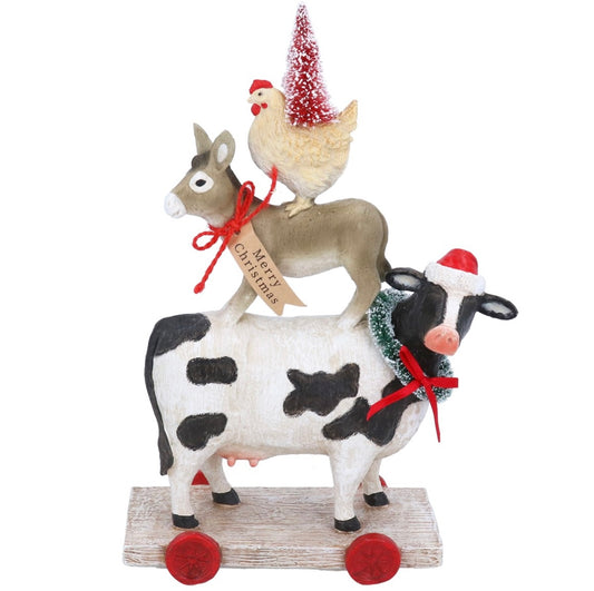Gisela Graham Merry Christmas stacked farm animals ornament