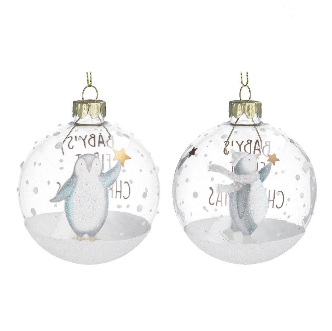 Gisela Graham Baby's First Christmas Penguin Glass Bauble 8cm