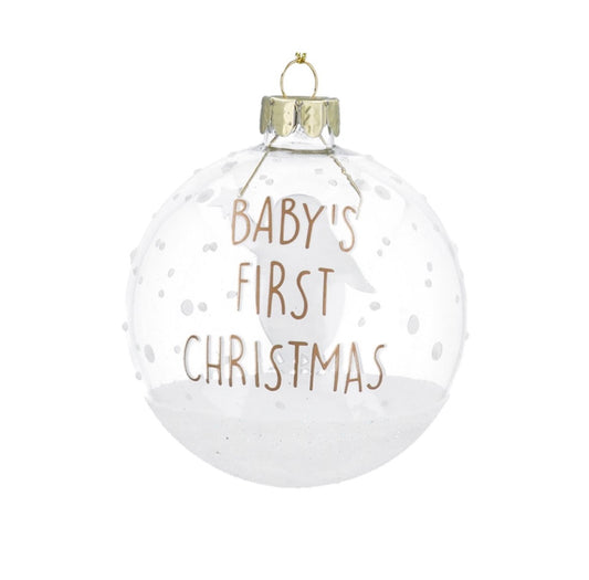 Gisela Graham Baby's First Christmas Penguin Glass Bauble 8cm