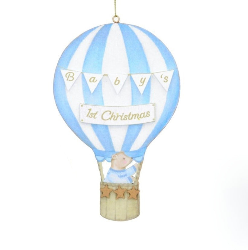 Gisela Graham Baby's First Christmas Teddy on Balloon Wood Dec 14cm