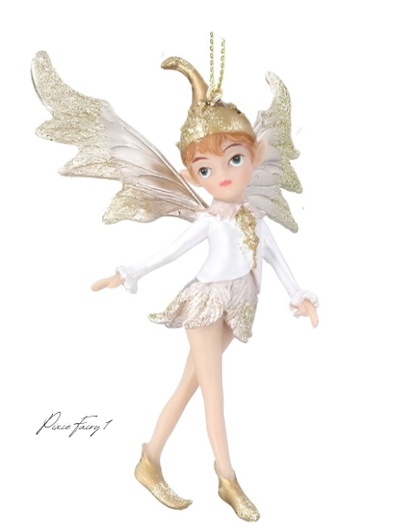 Gisela Graham Resin Pixie Cream & Gold 9cm
