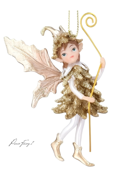 Gisela Graham Resin Pixie Cream & Gold 9cm