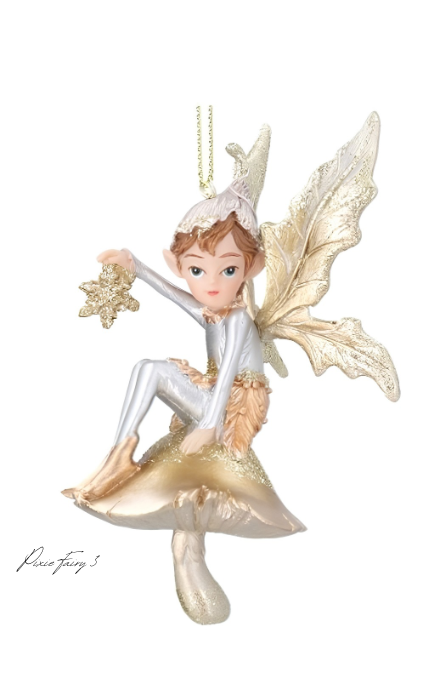 Gisela Graham Resin Pixie Cream & Gold 9cm