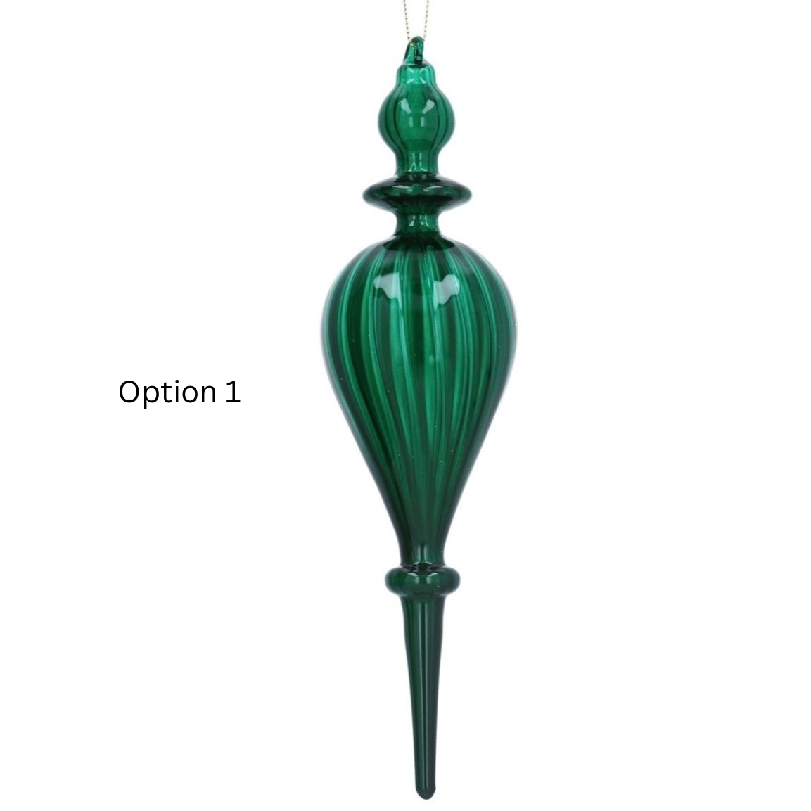 Gisela Graham Green Finials Glass Hanging Dec 26cm